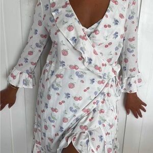 Djerf Avenue Summer Berries Go Slow Robe with ruffles and tie waist